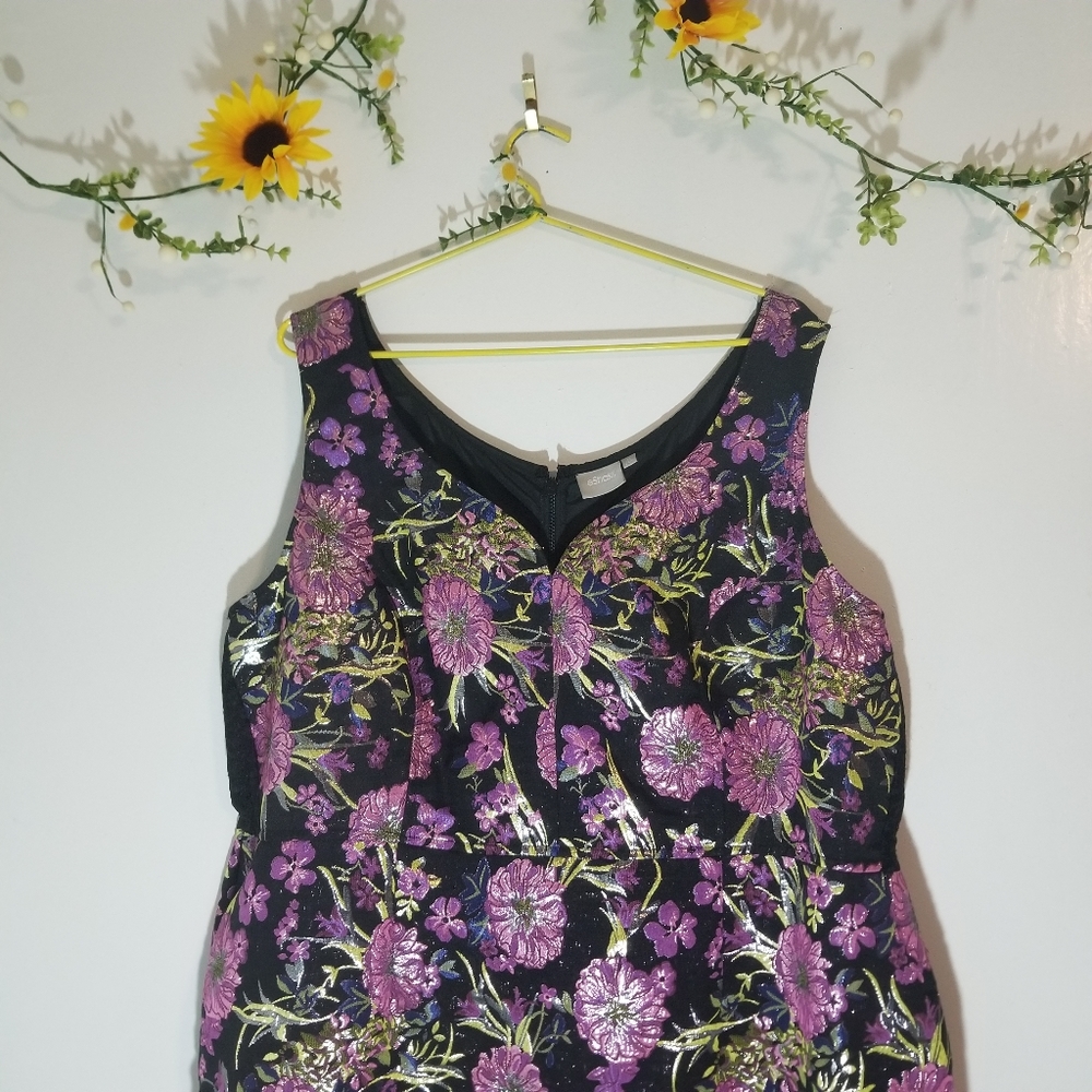 Eshakti floral dress with metallic silver shimmer